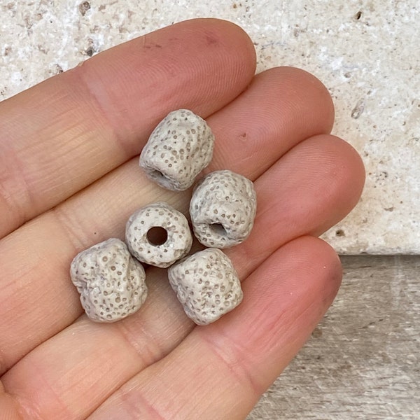 10 x Creamy Beige Lava Stone Beads - large 3mm hole spacer beads, natural volcanic sponge beads, 12mm x 14mm chunky beads - D5D