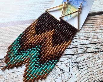 Bead Fringe Earrings: Dangle Burgundy Sand Seed Beads