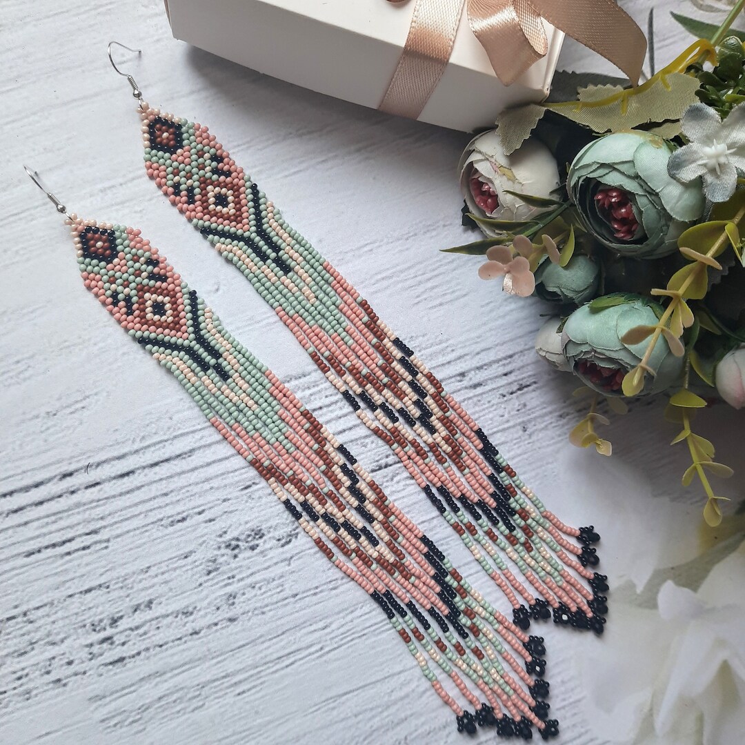 Handmade Long Beaded Fringe Earrings: Ethnic Boho Czech Beads - Etsy