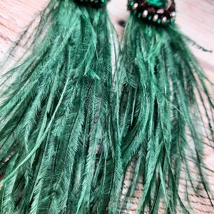 Real ostrich feather earrings green color, long earrings natural feathers, boho bouquet, ukraine handmade, customized, personalized gifts image 3