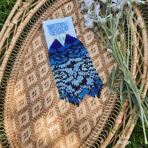 Handmade Blue Beaded Fringe Earrings: Boho Statement Jewelry