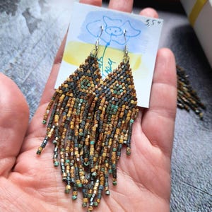Fringe beaded earrings light and comfortable. Unique custom gifts