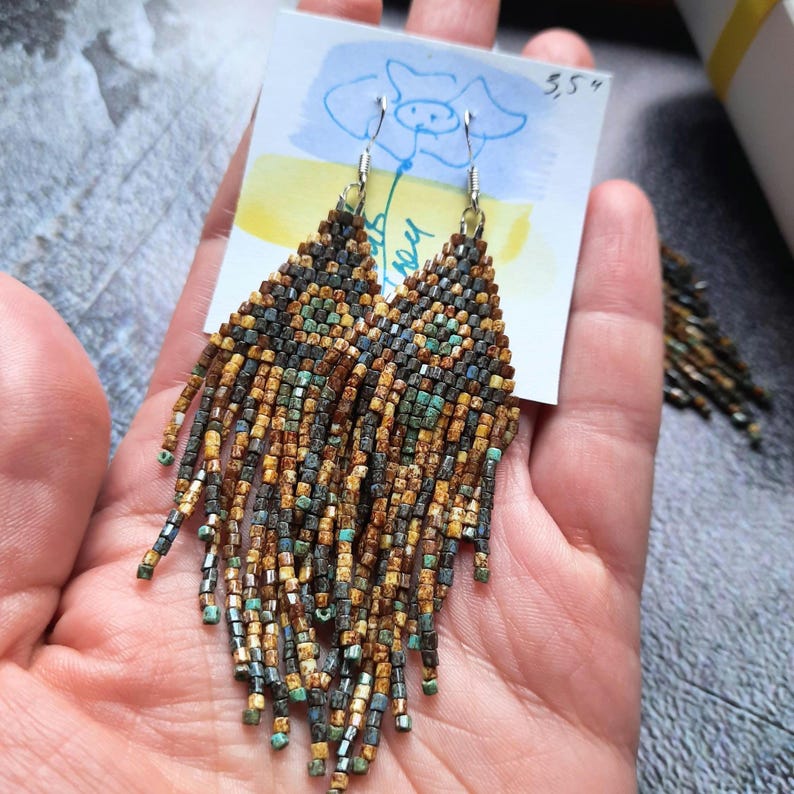 Fringe beaded earrings light and comfortable. Unique custom gifts