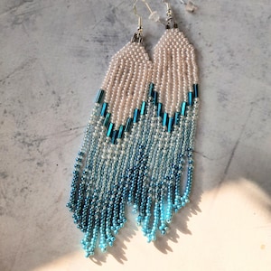 Handmade Beaded Drop Earrings: Turquoise and Pink Boho Style