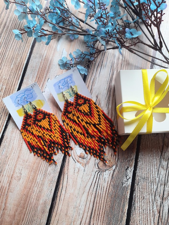 Rocailles perlen ohrringe, ohrringe orange schwarz rot, ohrringe