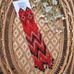 Handmade Long Red Seed Bead Earrings: Boho Tribal Fringe Jewelry