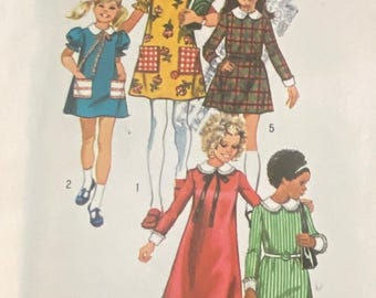 Vtg Simplicity 5166 Dress Pattern 12 Girl 1972 Variation Ruffle Bow Pocket Child