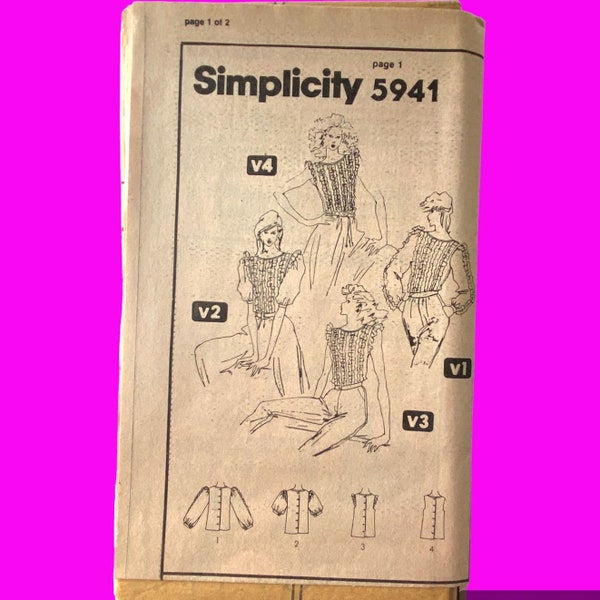 Simplicity 5941 Shirt Pattern Miss 12 1983 Uncut No Envelope Ruffles Sleeveless