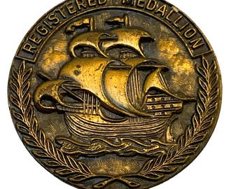 Registered Medallion Brass Keychain Mayflower Single Sided Charm Souvenir