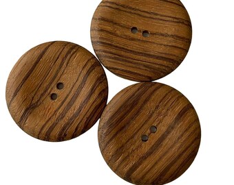 Large Natural Wood Grain Disc Buttons 2 Hole Vintage Coat Cape Decorative