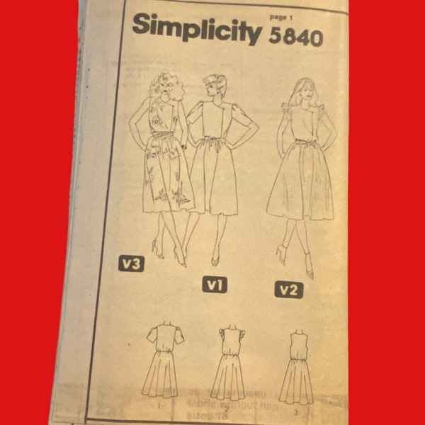 Simplicity 5840 Dress Pattern Miss 14 1982 Uncut No Envelope Career Pullover