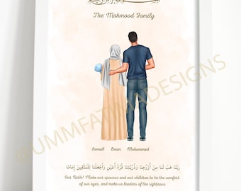 Digital Faceless Islamic Portrait | Islamic illustration | Personalised photo | Muslim Family portrait | Elegant Housewarming Gift