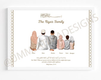 Digital Faceless Islamic Portrait | Islamic illustration | Personalised photo | Muslim Family portrait | Elegant Housewarming Gift