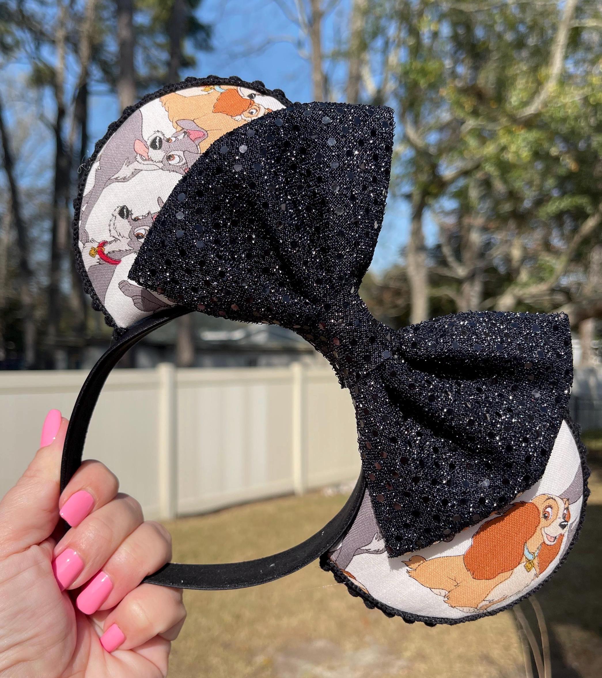 Lady and Tramp Minnie Ears, Black Sequin Bow Headband  display picture 2