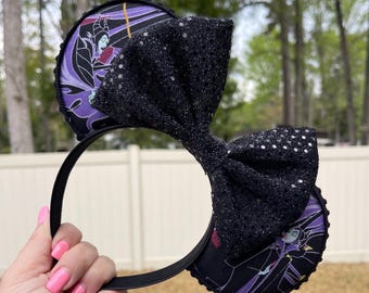 Maleficent Minnie Ears Headband Accessory with Optional Matching Mickey Bag Charm