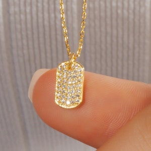 14k Yellow Gold Diamond Dog Tag Pendant