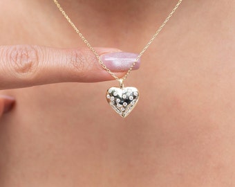 Diamond Heart Necklace / 14k Gold Puffy Heart Necklace / Dainty Heart Necklace Birthday Gift / Graduation Gift / Anniversary Gift