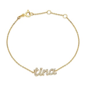 Diamond Name Bracelet / 14k Personalized Diamond Name Bracelet / Personalized Diamond Letter Bracelet / Birthday Gift / Diamond Gift Ideas