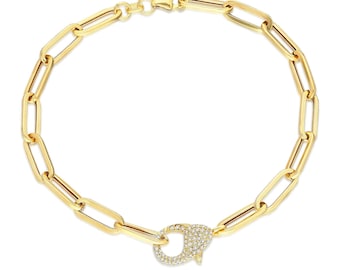Diamond Paperclip Bracelet / Diamond Lobster Clasp Bracelet / Fancy Diamond Bracelet / Holiday gift