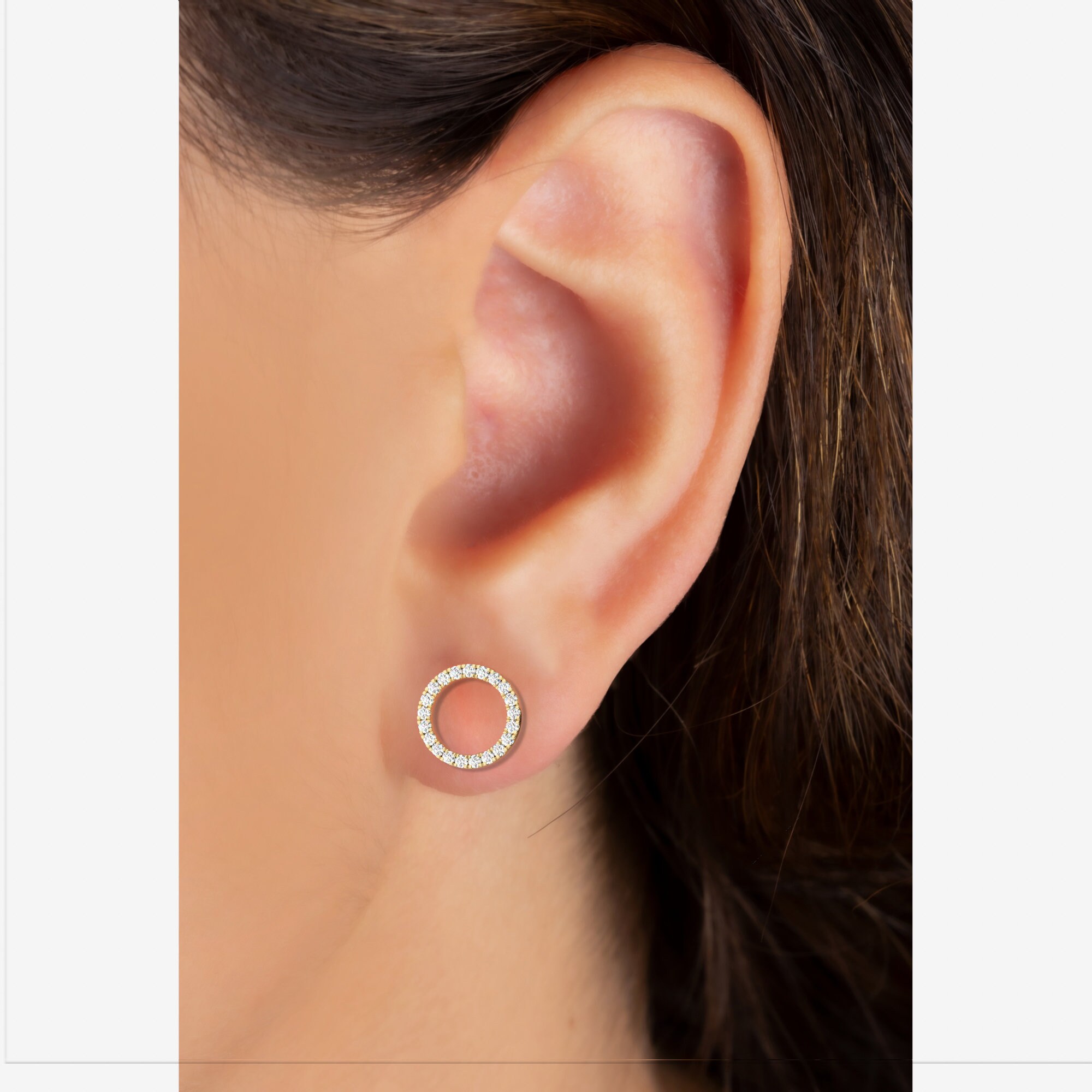 Diamond Circle Studs 14k Gold Diamond Circle Earrings Halo Open Circle Studs Diamond Gift Ideas Holiday Gift Etsy