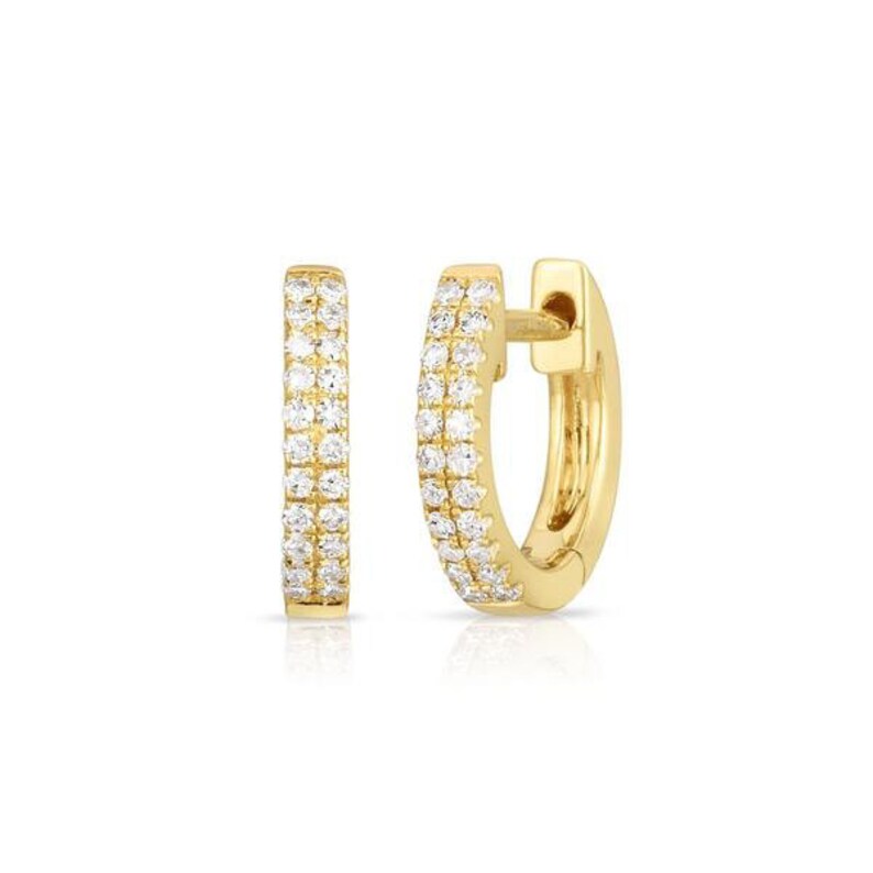 Diamond Hoop Earrings / 14k Gold Double Row Diamond Hoop Etsy