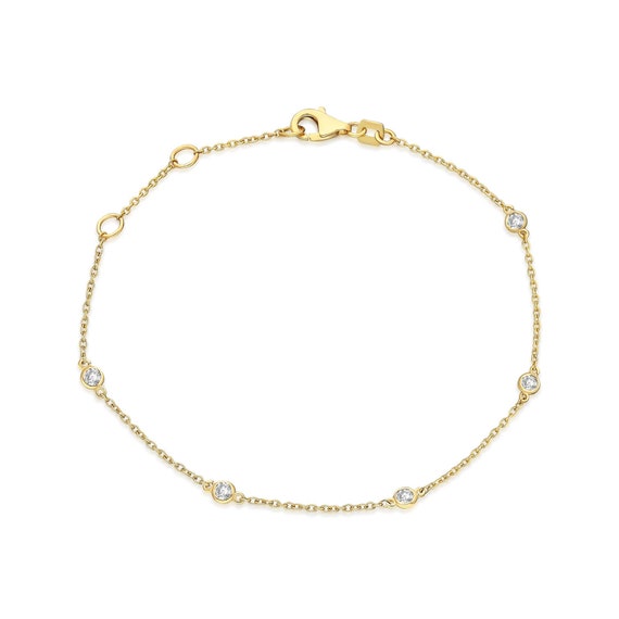 14K White Gold Diamond Bezel-Set Station Bracelet