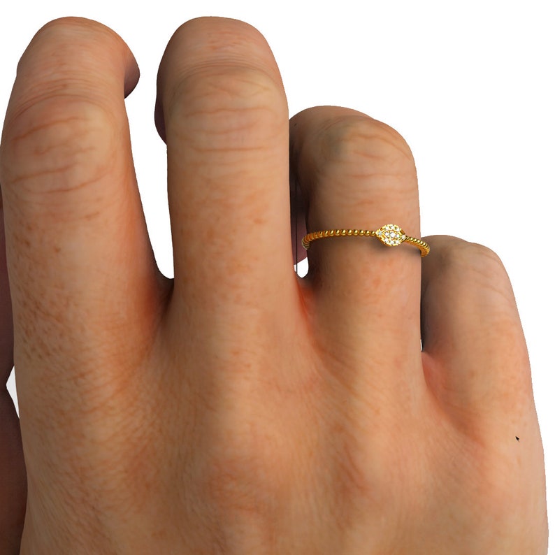 Diamond Evil Eye Stacking Ring 14k Gold Diamond Evil Eye Ring w Beaded Band Design Protection Ring Birthday Gift Evil Eye Gift Idea