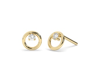 Diamond Circle Studs / 14k Gold and Diamond Circle Earrings / Open Circle Studs / Diamond Gift Ideas / Diamond Birthday Gift