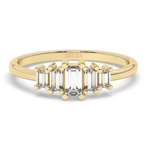 Baguette Diamond Engagement Ring / 14k Gold Baguette Diamond Wedding Band / Diamond Stacking Ring  / Anniversary Gift