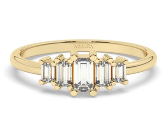 Baguette Diamond Engagement Ring / 14k Gold Baguette Diamond Wedding Band / Diamond Stacking Ring  / Anniversary Gift