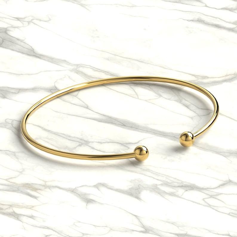 Solid Gold Ball Cuff Bangle / 14k Gold Ball Wire Bracelet / Etsy