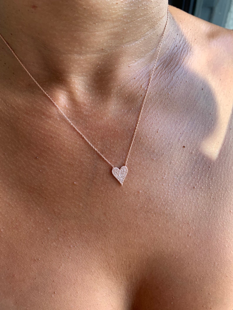 Diamond Heart Necklace / 14k Gold Diamond Heart Necklace / Etsy