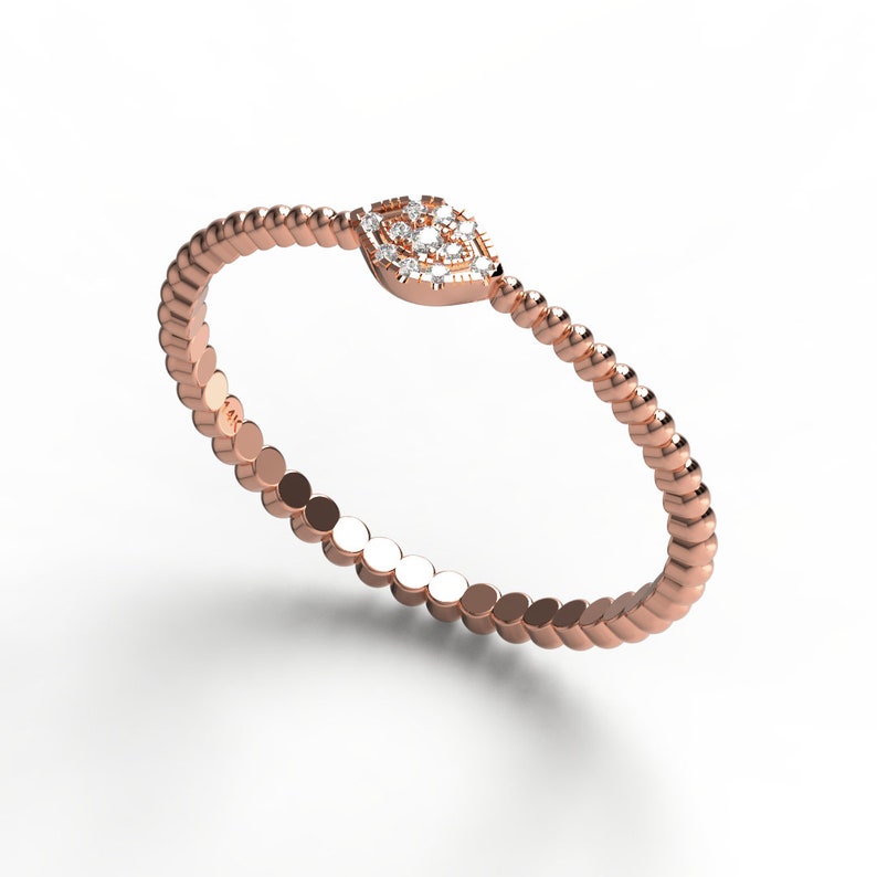 Diamond Evil Eye Stacking Ring 14k Gold Diamond Evil Eye Ring w Beaded Band Design Protection Ring Birthday Gift Evil Eye Gift Idea