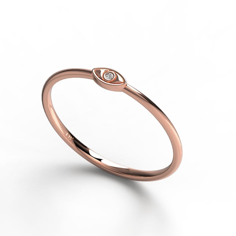 Diamond Evil Eye Stacking Ring 14k Gold Diamond Evil Eye Ring Protection Ring Graduation Gift Birthday Gift Evil Eye Gift Ideas