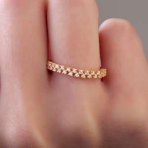 Diamond Half Eternity Wedding Band / 14k Gold Round Diamond Engagement Ring / Diamond Half Eternity Stacking Ring / Diamond Stacking Ring
