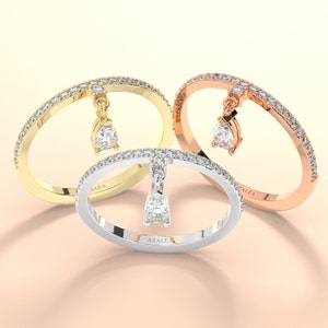 Dangling Diamond Charm Ring / 14k Solid Gold Diamond Dangle Ring ...