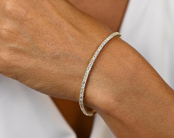 Solid 14k Yellow Gold Cubic Zirconia Tennis Bracelet - 7