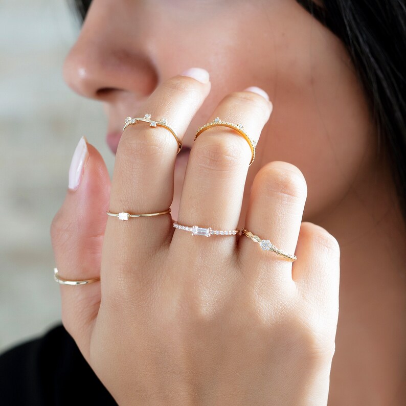 Baguette Diamond Stacking Ring 14k Gold Baguette Diamond Wedding Ring Engagement Ring Bridal Gift Anniversary Gift Diamond Ring