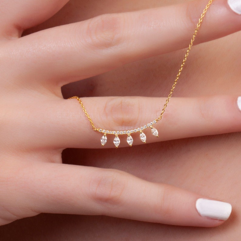 Diamond Curved Bar Necklace / 14k Gold Diamond Necklace / Etsy