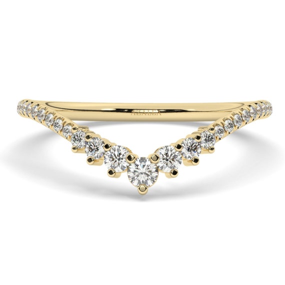 Curved Diamond Wedding Ring / 14k Gold Curved Diamond Chevron 