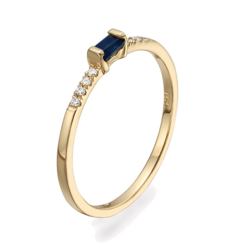 14k Gold Diamond Sapphire Baguette Ring Stacking Ring Wedding Ring Bridal Ring Anniversary Gift Birthday Gift