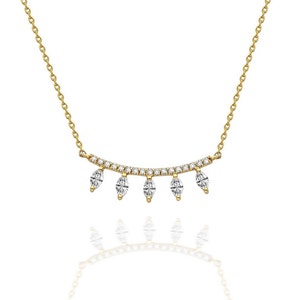 Diamond Curved Bar Necklace / 14k Gold Diamond Necklace / Diamond Statement Necklace/ Dainty Diamond necklace / Anniversary Gift /