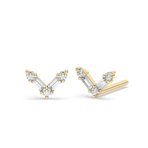 Diamond V Studs Earrings / 14k Gold Baguette Diamond Stud Earrings/ Dainty Baguette Studs / Diamond Anniversary Gift / Birthday Gift