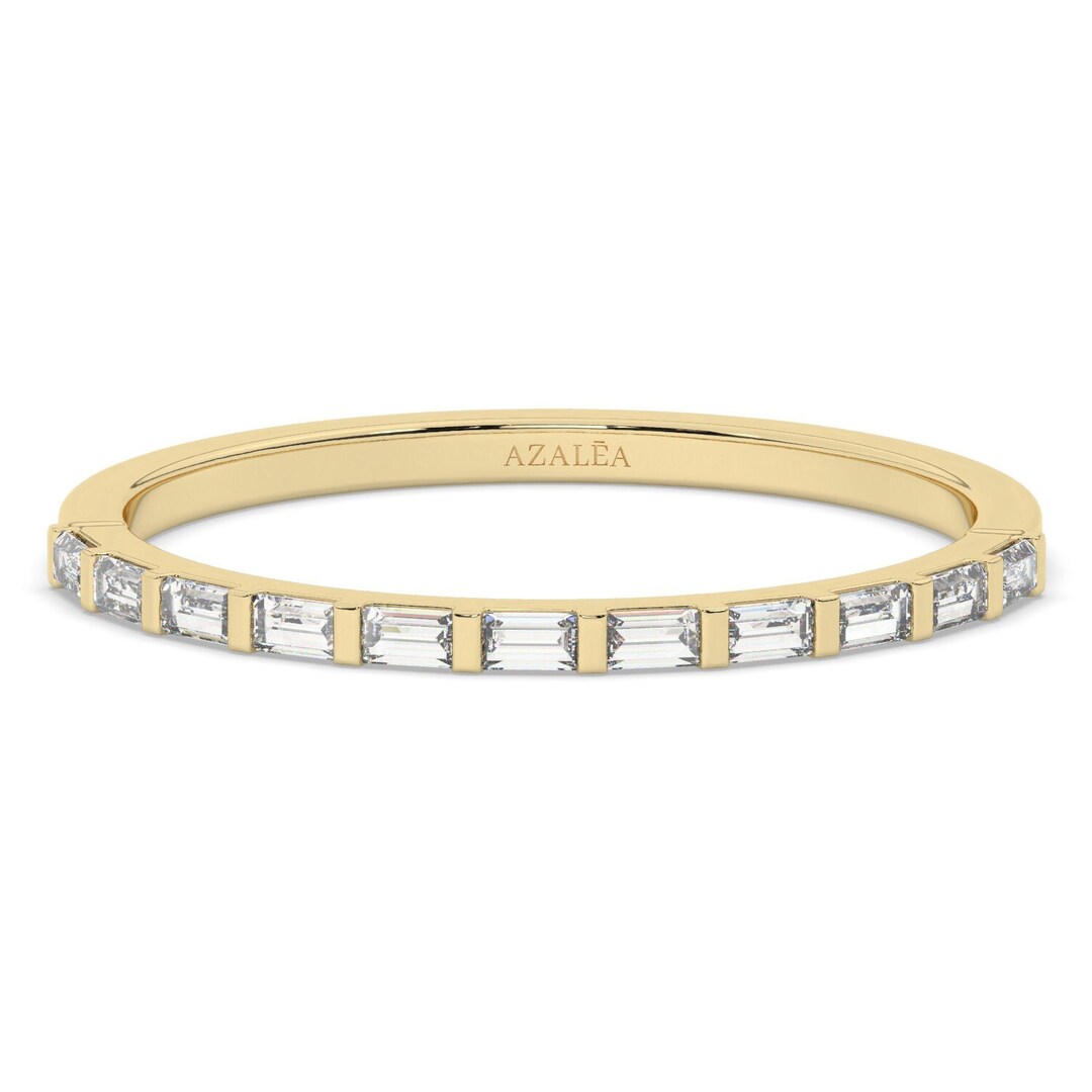 Baguette Diamond Ring / 14k Gold Half Eternity Diamond Wedding Band ...