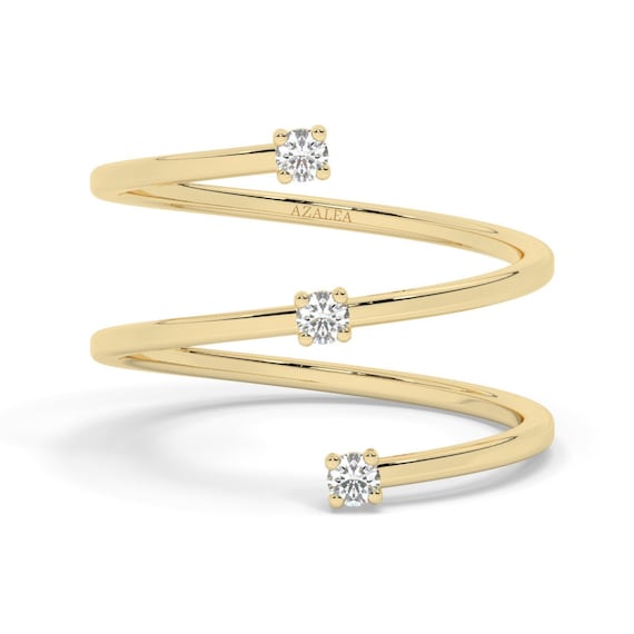 14k Gold Spiral Cuff Spiral Diamond Ring Wedding Band Stacking Ring  Birthday Bridal Anniversary Gift