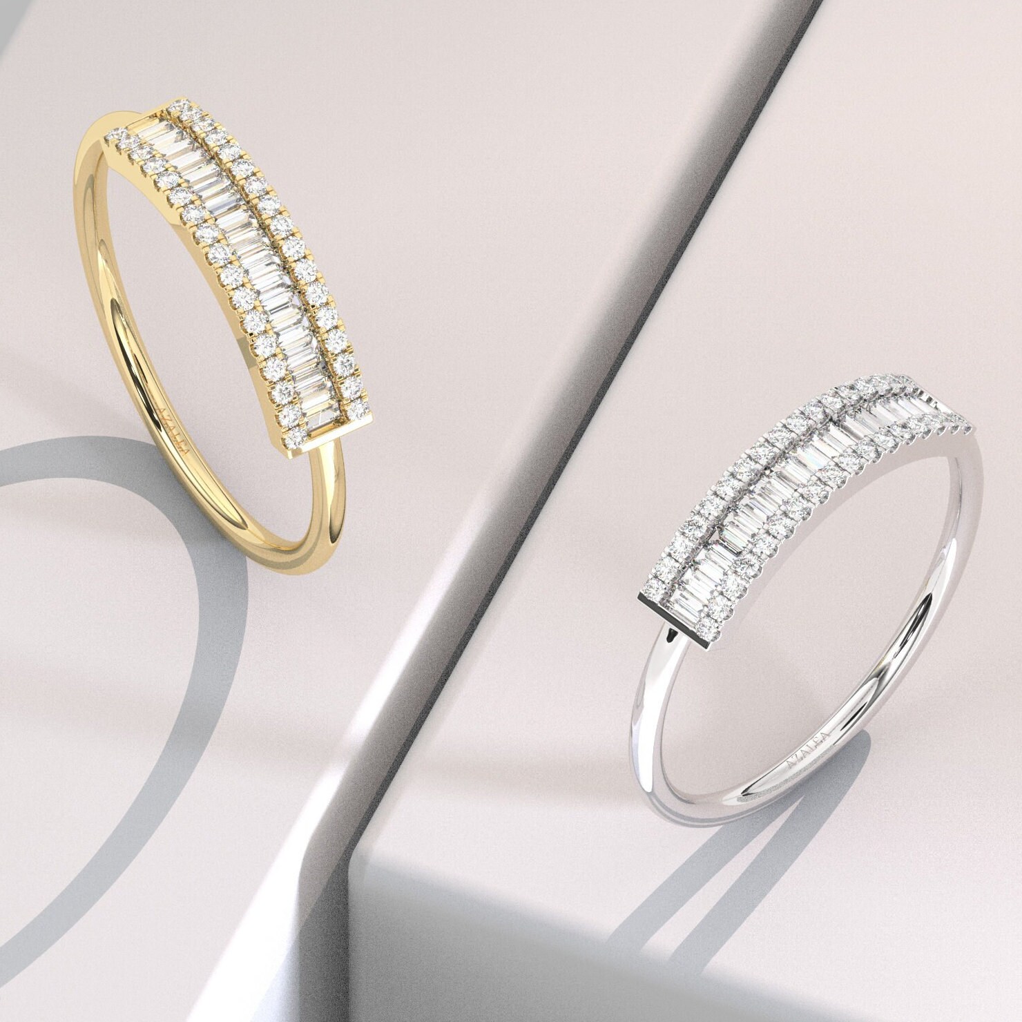 14k Solid Gold Baguette Diamond Wedding Band – Dainty Set Half Eternity ...