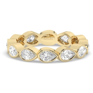 14k Gold Pear Diamond Eternity Wedding Band: Bezel Set Anniversary Ring