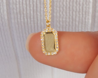 Diamond Dog Tag Necklace / 14k Gold or Silver Diamond Dog Tag Necklace / Diamond Necklace / Diamond Birthday Gift Idea / Dog Tag Pendant