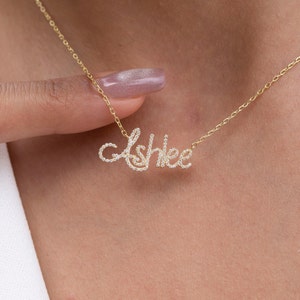Diamond Name Necklace / 14k Personalized Diamond Name Necklace / Personalized Diamond Letter Necklace / 10 Font options / Diamond Gift Ideas