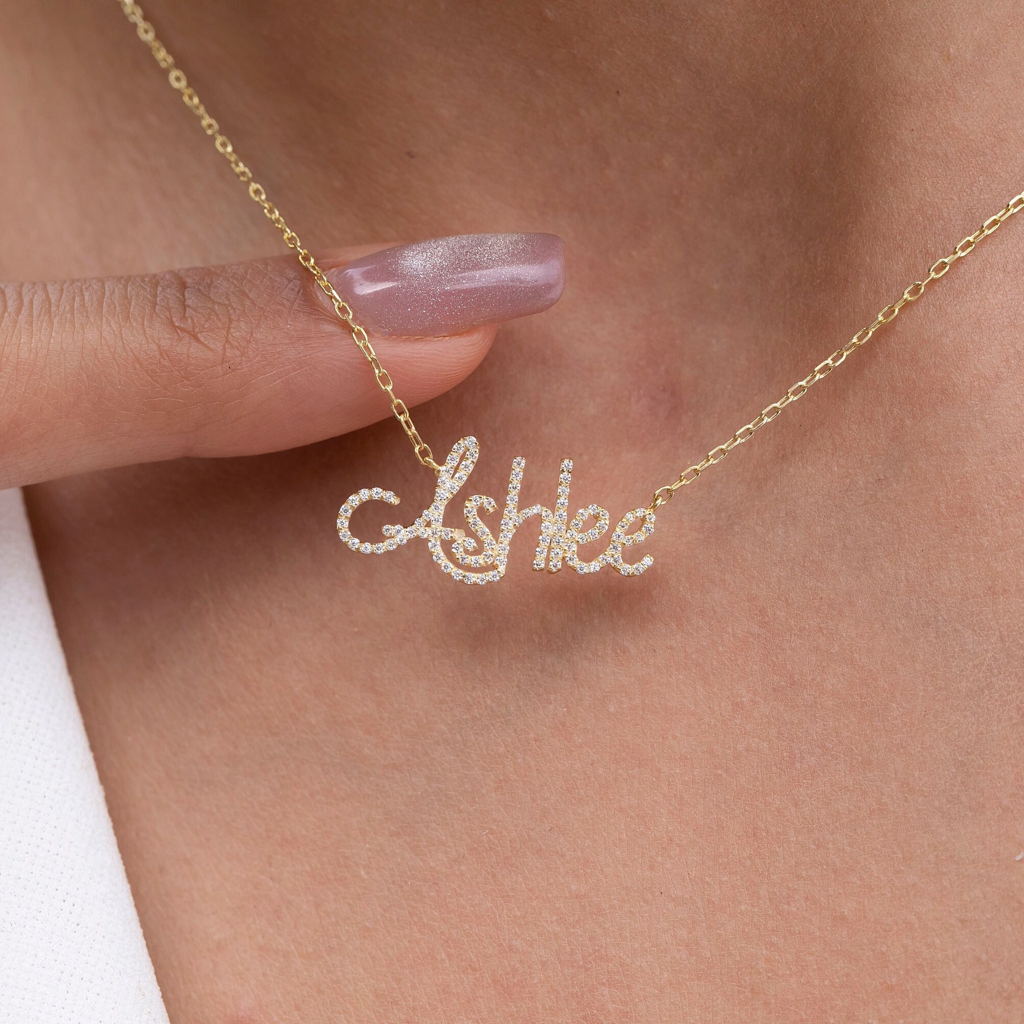 Diamond Name Necklace 14k Personalized Diamond Name Necklace Personalized Diamond Letter Necklace 10 Font options Diamond Gift Ideas Etsy